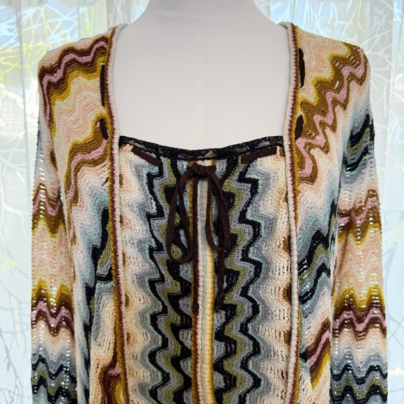 MISSONI COLORFUL SIGNATURE ZIG ZAG PRINT LONG SLEEVE CAFTAN COVER UP TOP DRESS - Picture 2 of 8